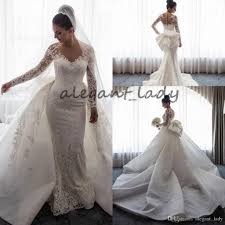 Vintage Lace Mermaid Wedding Dresses With Puffy Detachable Train 2018 Jewel Fu Anthropology Wedding Dresses Lace Mermaid Wedding Dress Wedding Dresses For Sale