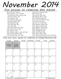 Printable November 2014 Calendars Holiday Favorites Special Day Calendar Holiday Calendar November 2014 Calendar