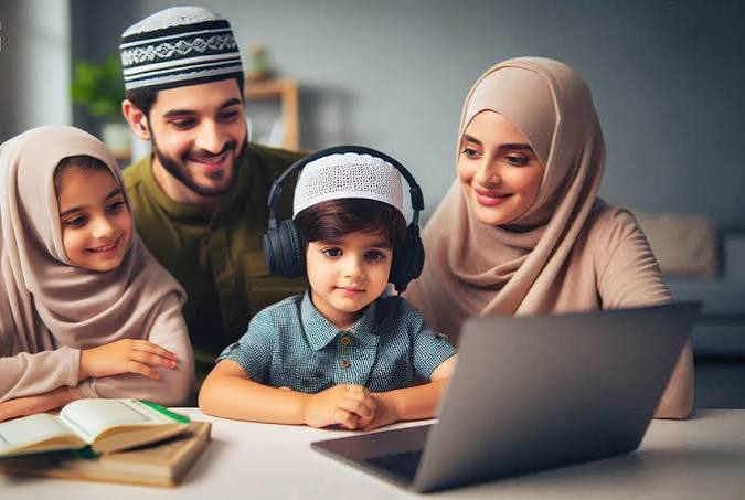 Child attending an online Quran lesson with a teacher