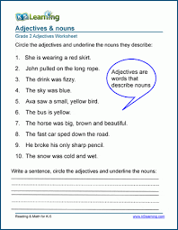 This chapter conveys the essence of hard work to students and by practising the ncert class 2 english solutions, they can understand the benefits of hard work in one's life. Adjectives And Nouns Worksheets For Grade 2 K5 Learning
