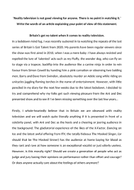 As in paper 1, question 5 shifts the focus from responding to texts to creating a text of your own. Aqa English Language Paper 2 Question 5 Exemplar Answer Reality Television Teaching Resources