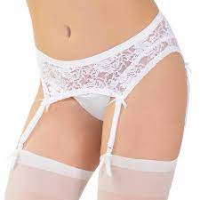 Women's heart lace teddy with garter straps. Stretch Lace Garter Belt White Coquette