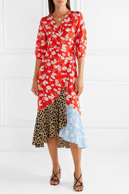 Red Noleen Paneled Printed Silk Crepe Wrap Dress Rixo Ditsy Floral Dress Leopard Print Dress Mixed Print Dress