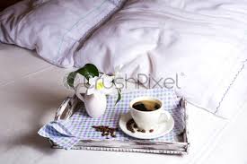 Romantic Cup Of Coffee In Bed Stock Photo Crushpixel