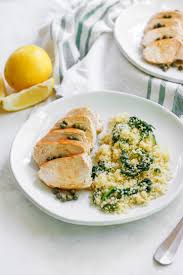 Season with salt and pepper. Lemon Caper Chicken With Spinach Couscous The Culinary Compass