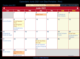Calendario para imprimir en pdf, jpg y excel. Calendario Junio 2021 Para Imprimir Peru
