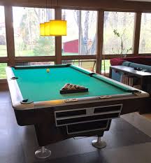 Fully Restored Brunswick Gold Crown 3 New Superspeed Cushions Walnut Veneered Rails With New Mother Of Pearl Brunswick Pool Tables Pool Table Jacobean Stain
