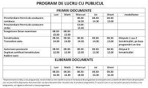 De 3 ori pe săptămână 3. Serviciul Regim Permise È™i InmatriculÄƒri Program InstituÈ›ia Prefectului