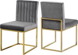 Meridian Giselle Grey Velvet Dining Chair With Gold Frame Set Of 2 778grey C Goedekers Com Sillas Diseno Moderno De Muebles Sillas Diseno