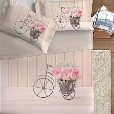 Parure lenzuola zenoni e colombi, 100% cotone made in italy: Lenzuola Matrimoniale 2 Piazze E Federe Rose In Bici Effetto Copriletto