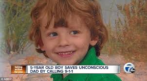 5-year-old boy in Rockwood, Michigan calls 911 and saves his father's life 