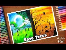 how to draw save trees poster chart for school students