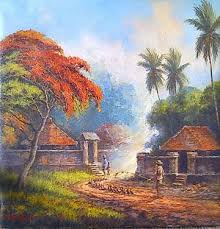 Gambar mewarnai pemandangan untukku adam1 coloring pages for. Lukisan Pelukis Kusnanto Lukisan Pemandangan Desa Dengan Pohon Flamboyan Seni Murni Lukisan Lukisan Kaca