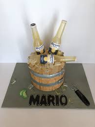 Amazing Sugar Corona Bottles On A Ice Bucket Cake With Sugar Ice Cubes Ice Bucket Cake Cake Fondant Cakes