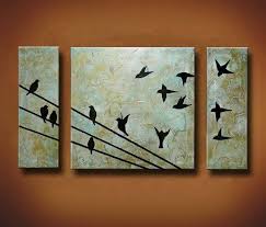 Birds On A Wire Painting Tutorial 40 X 24 Original Painting Of Birds On A Wire 3 By Brittsfineart Triptych Art Art Painting 3 Canvas Paintings