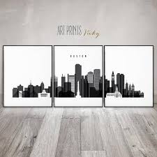 Boston Set Of Prints Boston Skyline 3 Pieces Wall Art Wall City Artwork City Wall Art 3 Piece Wall Art