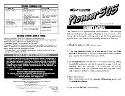 View online or download pdf owner's manual for bounty hunter metal detector pioneer 505 for free. Bounty Hunter Pioneer Ex Owner S Manual Manualzz