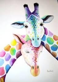 Rainbow Giraffes Giraffe Painting Giraffe Art Animal Art