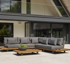 Teak garden furniture round folding table 4 stacking chairs. Fitzroy Teak Corner Outdoor Sofa With Coffee Table Watling Reclamation
