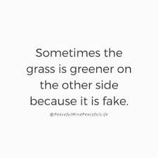 The Grass Is Always Greener On The Other Side Quotes Meaning Sometimes The Grass Is Greener On The Other Side Because It S Fake The Grass Isn T Always Greener Newsflash P Fake Happiness Quotes Green Quotes Fake Quotes