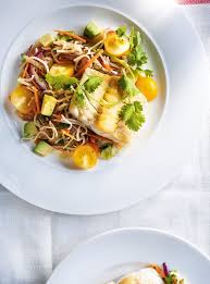 Poisson Grille Et Vermicelles Aux Legumes Ricardo Recipe Seared Fish Seafood Recipes Delicious Seafood Recipes