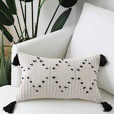 Black And White Lumbar Pillow Cover Amazon Com Decorative Boho Throw Pillow Covers Black And White Woven Cotton Tassel Cushion Case Lumba Boho Throw Pillows Throw Pillows Throw Pillow Covers