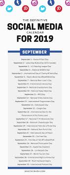 Social Media Holiday Calendar For September 2019 Social Media Calendar Social Media Holiday Calendar