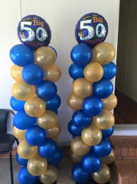 50th Birthday Blue And Gold Balloon Columns Gold Balloons Decorations 50th Birthday 50th Birthday Party