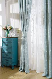 Slow Soul Cotton Embroidered Curtains Light Blue White Leaves Window Curtains Sheer Blue Curtains Living Room Blue Curtains Living Living Room Decor Curtains