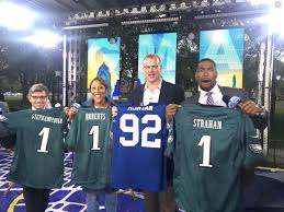 Covering st helier, jersey, st lawrence, st brelades and others. Here S Michael Strahan Holding An Eagles Jersey And Getting Booed Crossing Broad
