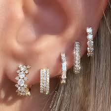 Diamond cluster huggie hoop earrings (1 ct. 14k White Gold 3 Row Diamond Huggie Hoops With Security Latch