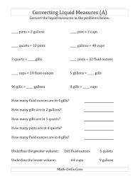 U S Liquid Measurements Conversion A Measurement Worksheets Free Math Worksheets Math Worksheets