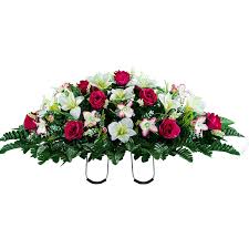 The best fake flowers for your home, no matter the season. Sympathy Silks Artificial Cemetery Flowers Realistic Vibrant Roses Outdoor Grave Decorations Non Bleed Colors And Easy Fit Pink White Rose Saddle Walmart Com Walmart Com