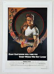 Every Which Way But Loose Movie Poster By Bob Peak Original 1978 Vintage  American Lithograph Theatrical Use Adverisement Linen Backed.