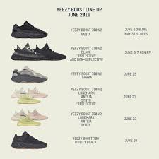 Adidas Alerts On Twitter Theyeezymafia S Updated June 2019 Yeezy Rumored Release Calendar June 6 700 V2 Vanta June 7 350 V2 Black June 15 700 V2 Tephra June 22 350 V2 X3 June 29 700 Utility Black Https T Co 937c2ptmxc