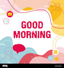 Texte montrant inspiration Bonjour.Idée daffaires message de bonne journée  et inspiration avec un sourire et lamour Illustration couple parlant dans  le Chat Photo Stock - Alamy