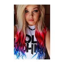 Blue Red Pink Purple Colored Diy Temporary Ombre Dip Dye Hair With Liked On Polyvore Featuring Hai Blue Tips Hair Blonde Hair With Blue Tips Bleached Hair