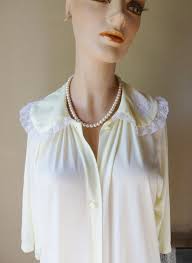 Carole Nylon Robe, Vintage Lacy Light Yellow Button Down Robe, Size M