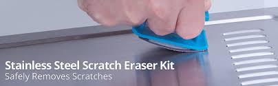 To remove scratches from stainless steel, use steel wool to help buff out the scratch. Amazon Com Rejuvenate Stainless Steel Scratch Eraser Kit Safely Removes Scratches Gouges Rust Discolored Areas Makes Stainless Steel Look 6 Piece Kit Home Kitchen