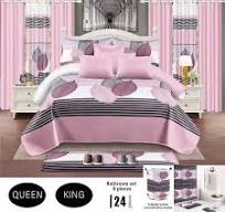Ensemble de literie premium avec draps, rideaux, taies d'oreiller, couette,  et ensemble de salle de bain en textile de maison imprimé rose 24-Pieces  pour lit queen ou king size 6PCS fabrication de ...