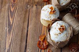 40 absolutely delicious easter desserts. Easter Cakes With Candied Fruits And Almond Crumbs Wrapped In Kraft Paper On Brown Wooden Table Stock Photo Picture And Royalty Free Image Image 93786849