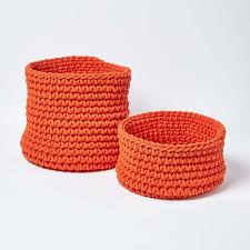 Household clothing toys sundries storage basket felt knitted home organizer. Burnt Orange Cotton Knitted Round Storage Basket