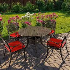 Nuu Garden 5 Piece Aluminum Outdoor Dining Set With Red Cushion Scd002 01 0110 The Home Depot Outdoor Dining Set Patio Dining Set Outdoor Dining