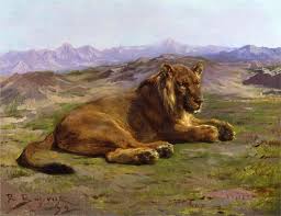 Couching Lion 1872 Rosa Bonheur Style Realism Animal Paintings Lion Canvas Wildlife Paintings