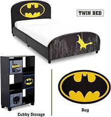 The Delta Children Batman Twin Furniture Set 3 Piece Dc Comics Batman Upholstered Twin Bed Storage Unit 6 Cubby S Batman Bins Batman Area Rug Online In 2020 Batman Bed Batman Toddler Bed Batman Room