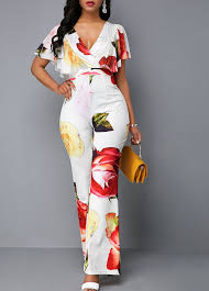 V Back Butterfly Sleeve Printed Jumpsuits Jumpsuit With Sleeves Jumpsuit Fashion Fashion