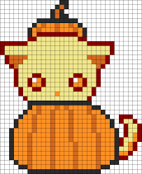 Cutie Pumpkin Kitty Kandi Pattern Pixel Art Pattern Pixel Art Grid Perler Bead Art
