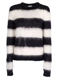 Black And White Striped Sweater Women S Saint Laurent Striped Sweater In Black And White Mohair In 1095 Black Modesens Long Sleeve Sweater Crew Neck Sweater Stripe Sweater