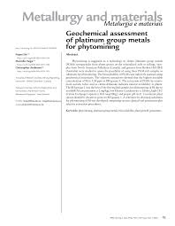 Geochemical assessment of platinum group metals for phytomining