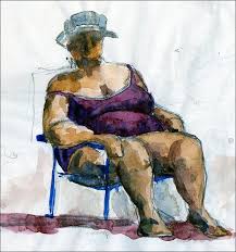 watercolour of an old lady sitting in a chair on the beach figure painting drawing projects drawings